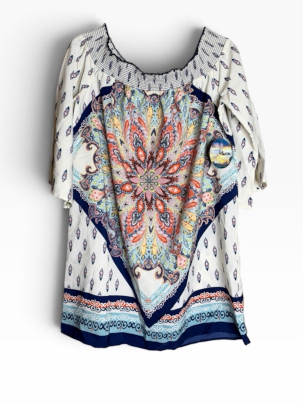 BeBop Be You Be Free Large Paisley Medallion Dress NWT Ivory Navy Boho